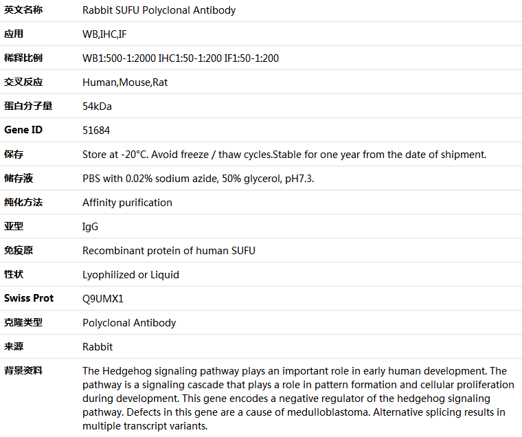 SUFU Antibody,索莱宝,K004772P-30ul