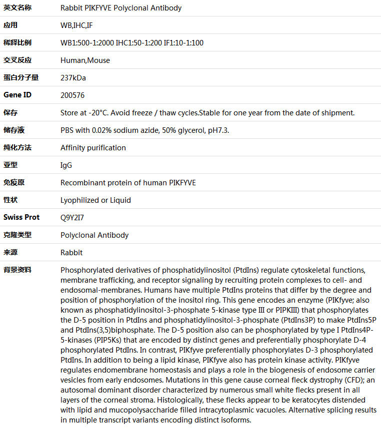 PIKFYVE Antibody,索莱宝,K004715P-100ul