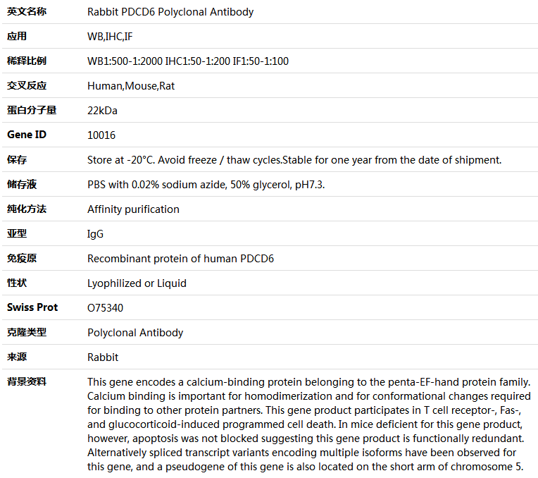 PDCD6 Antibody,索莱宝,K004712P-100ul