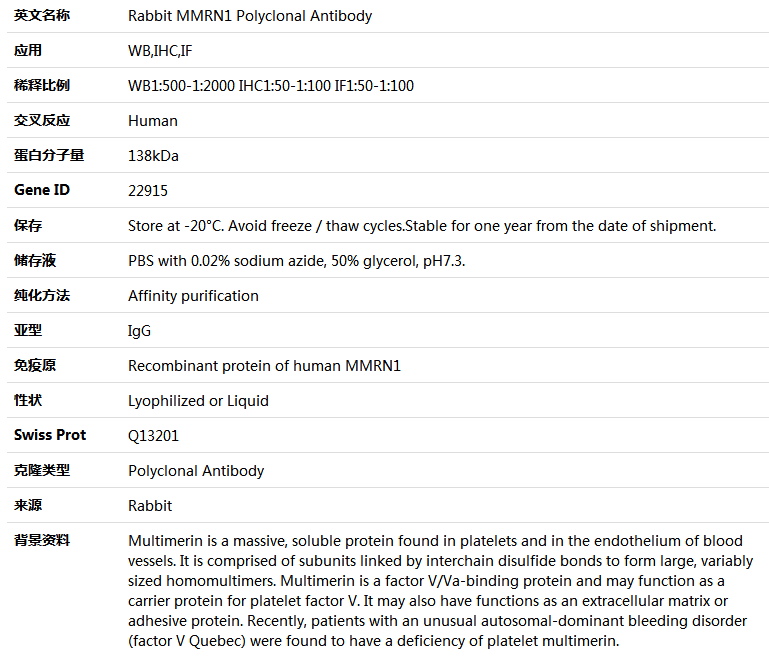 MMRN1 Antibody,索莱宝,K004689P-100ul