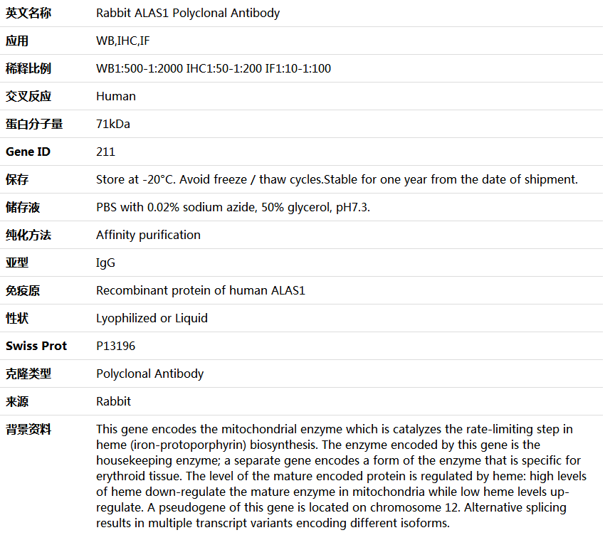 ALAS1 Antibody,索莱宝,K004581P-50ul