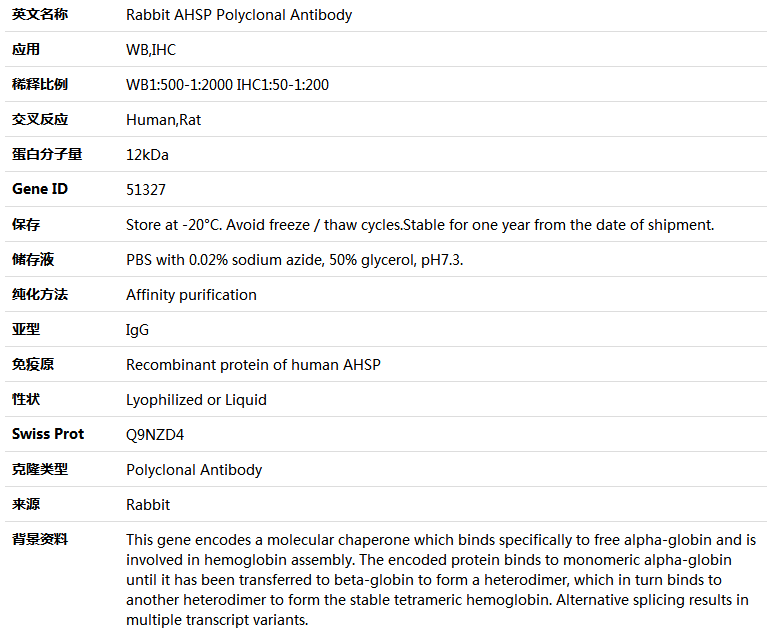 AHSP Antibody,索莱宝,K004550P-100ul