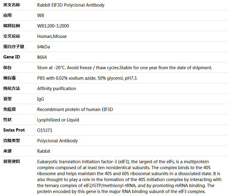 EIF3D Antibody,索莱宝,K004307P-50ul