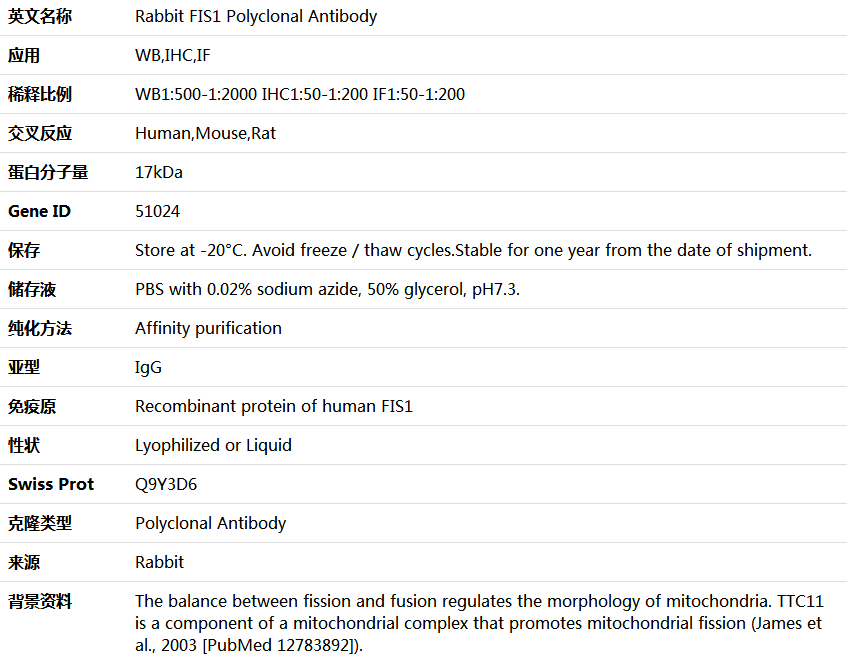 FIS1 Antibody,索莱宝,K004232P-50ul