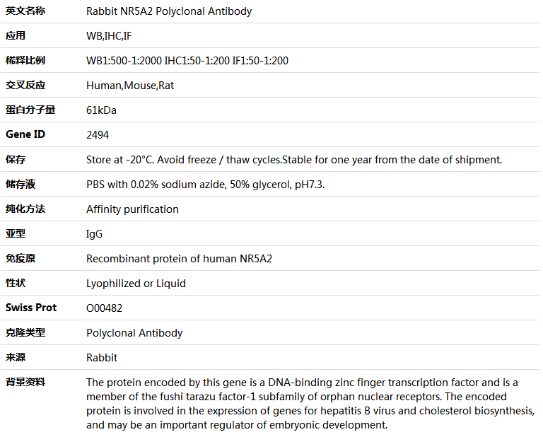 NR5A2 Antibody,索莱宝,K004196P-50ul
