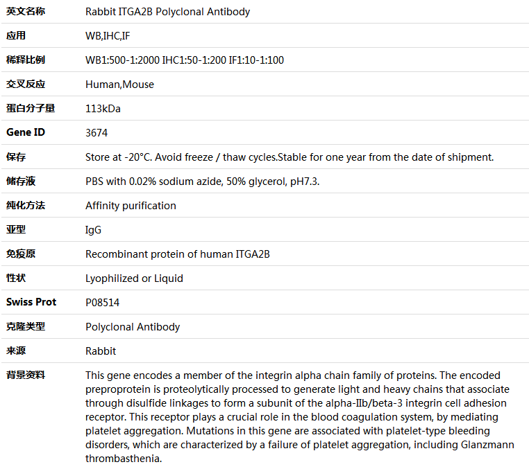 ITGA2B Antibody,索莱宝,K004131P-50ul