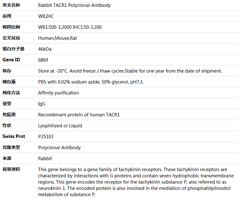 TACR1 Antibody,索莱宝,K004069P-100ul