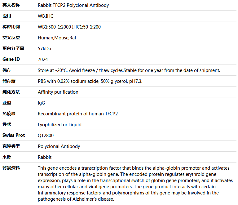 TFCP2 Antibody,索莱宝,K004059P-50ul