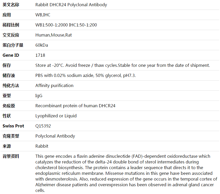 DHCR24 Antibody,索莱宝,K003971P-50ul