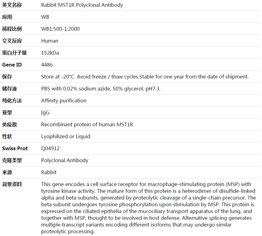 MST1R Antibody,索莱宝,K003882P-100ul