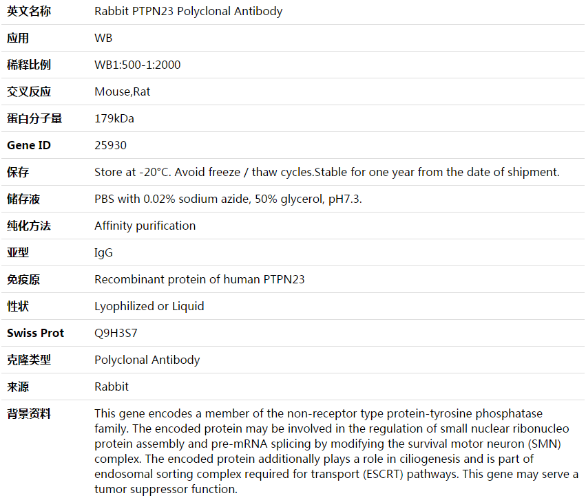 PTPN23 Antibody,索莱宝,K003826P-50ul