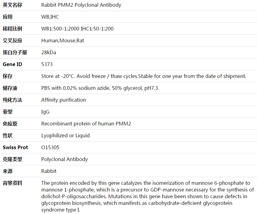 PMM2 Antibody,索莱宝,K003740P-100ul