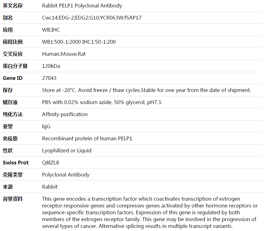 PELP1 Antibody,索莱宝,K003631P-100ul
