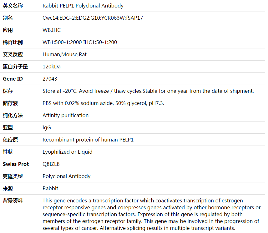 PELP1 Antibody,索莱宝,K003631P-50ul