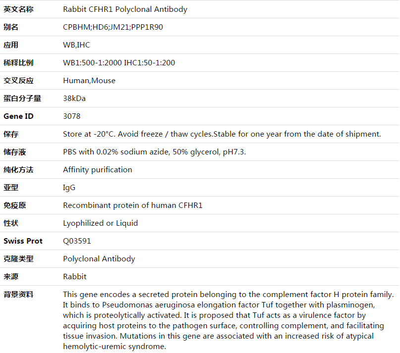 CFHR1 Antibody,索莱宝,K003474P-50ul