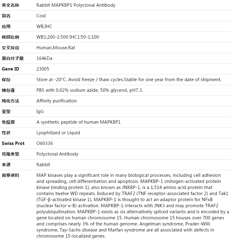 MAPKBP1 Antibody,索莱宝,K003452P-50ul