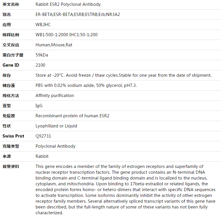 ESR2 Antibody,索莱宝,K003406P-30ul