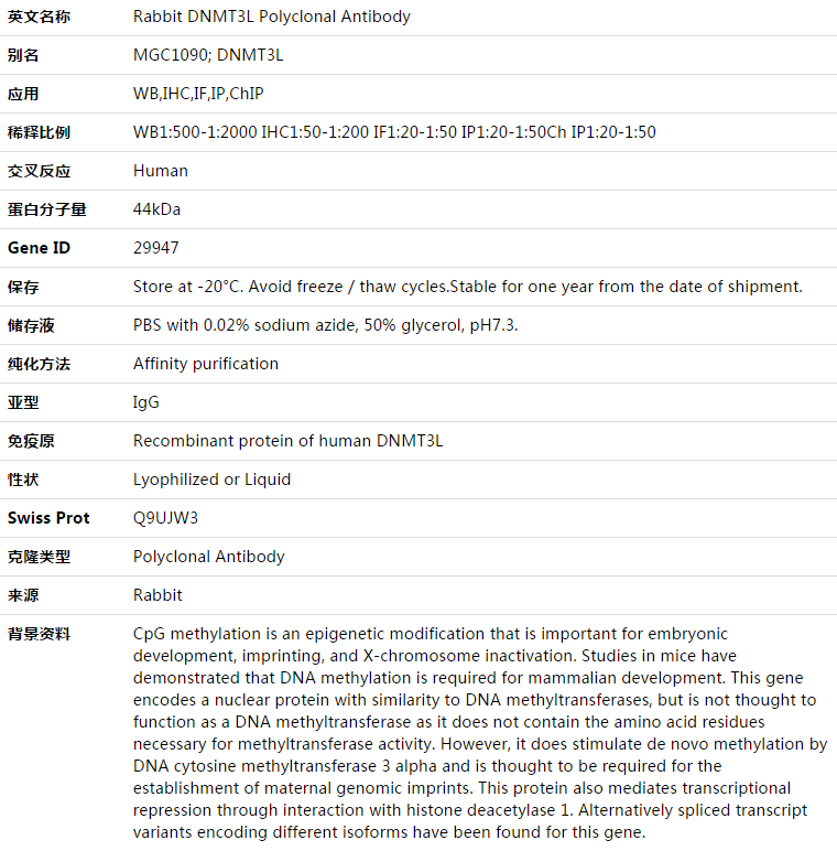DNMT3L Antibody,索莱宝,K003320P-30ul